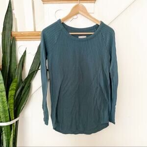 Chaser green teak waffle knit blouse long sleeves 
size S